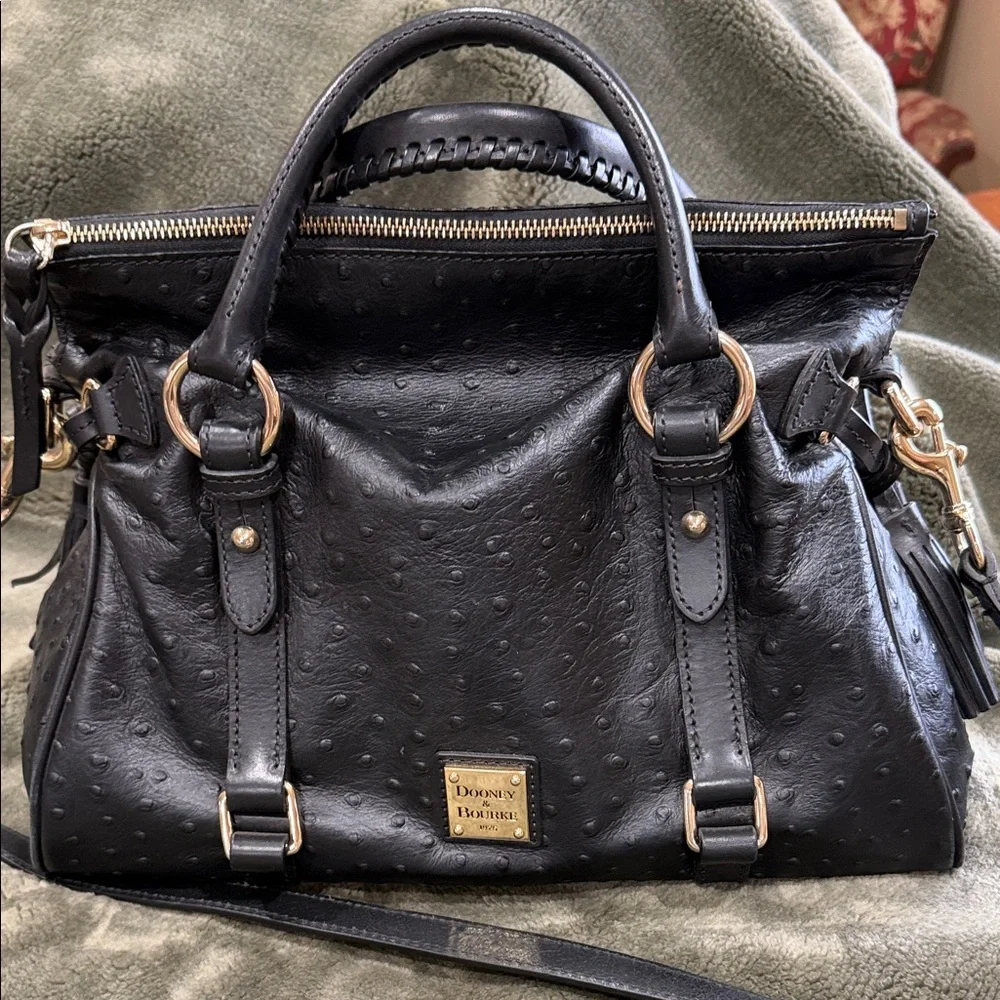 Dooney & Bourke Black Textured Ostrich Satchel - Picture 2 of 6